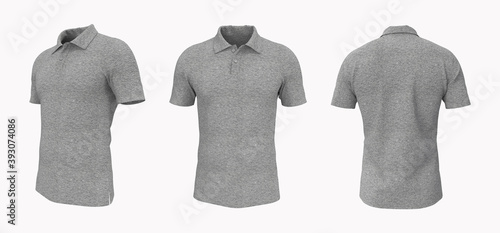 Blank collared shirt mockup, front, side and back views, tee design presentation for print, 3d rendering, 3d illustration