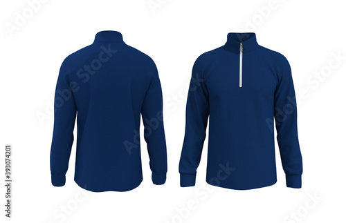 Blank tracktop polo shirt mockup, track front and back views, 3d illustration, 3d rendering