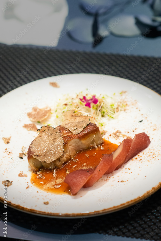 Delicious grilled foie gras on the table Delicious grilled foie gras on the table