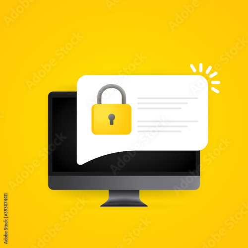 Password security access push notice on computer screen. Verification code notification on pc screen for authentication. Private authorization symbol. Vector on isolated background. EPS 10