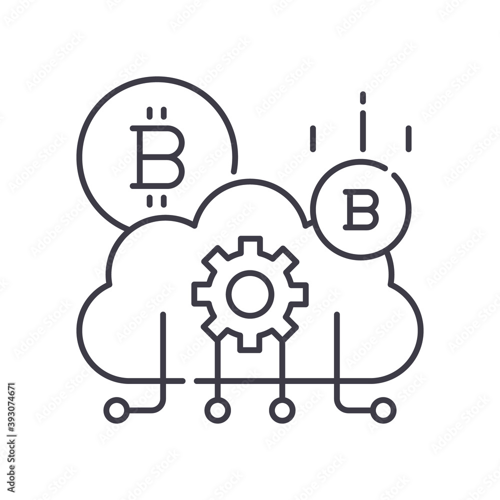 Cloud mining icon, linear isolated illustration, thin line vector, web design sign, outline concept symbol with editable stroke on white background. Cloud mining icon, linear isolated illustration, thin line vector, web design sign, outline concept symbol with editable stroke on white background.