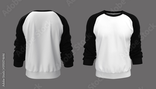 Blank raglan sweatshirt mock up template in front, and back views, isolated on gray, 3d rendering, 3d illustration