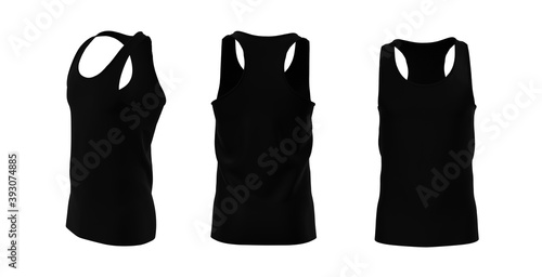 Blank sleeveless t-shirt mockup in front and back views, design presentation for print, 3d illustration, 3d rendering;