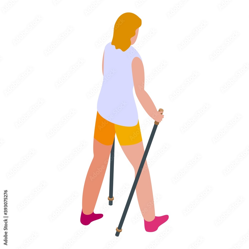 Adult nordic walking icon. Isometric of adult nordic walking vector icon for web design isolated on white background Adult nordic walking icon. Isometric of adult nordic walking vector icon for web design isolated on white background