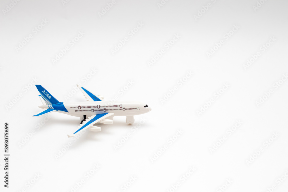 Toy airplane model on white background