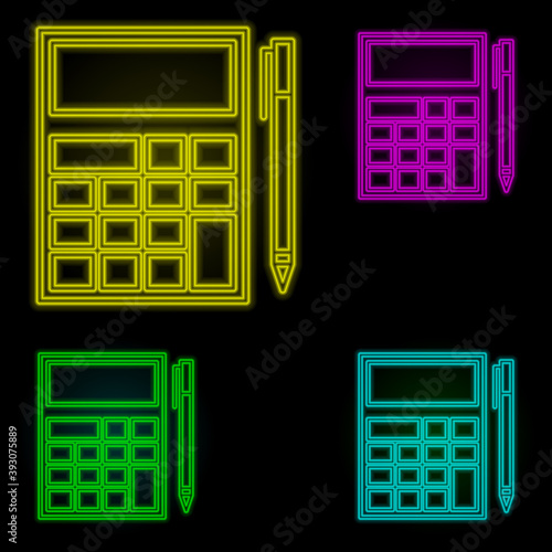 Corporate and business, calculator neon color set icon. Simple thin line, outline vector of corporate and business icons for ui and ux, website or mobile application