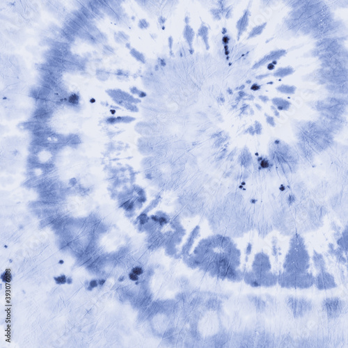 Blue Indigo Tye Dye. Circular Spiral. White Swirl  © Yasna