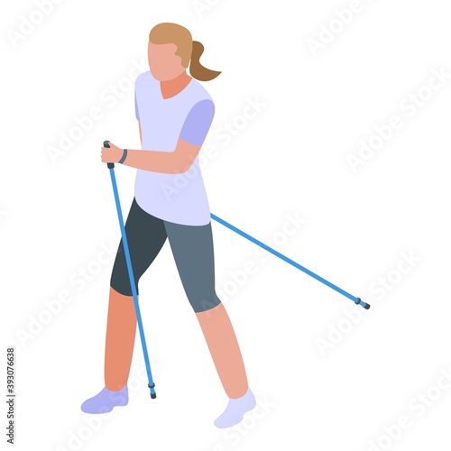 Female nordic walking icon. Isometric of female nordic walking vector icon for web design isolated on white background