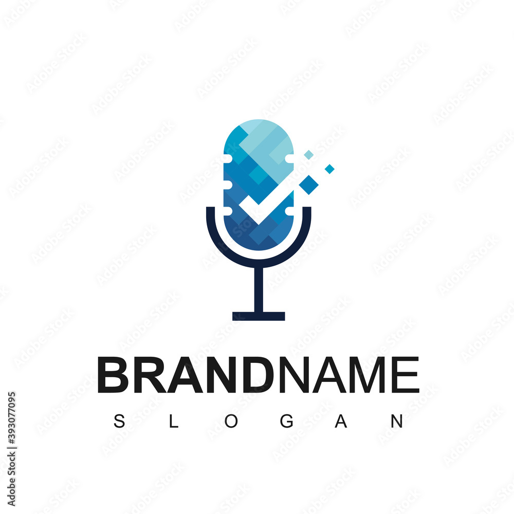 Good Podcast Logo Template With Microphone And Check Symbol Good Podcast Logo Template With Microphone And Check Symbol