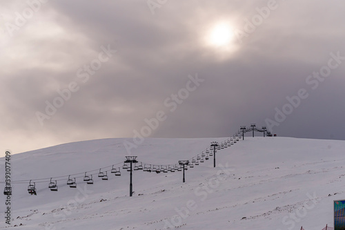 People skiing in Erciyes ski resort. Snowy Mount Erciyes