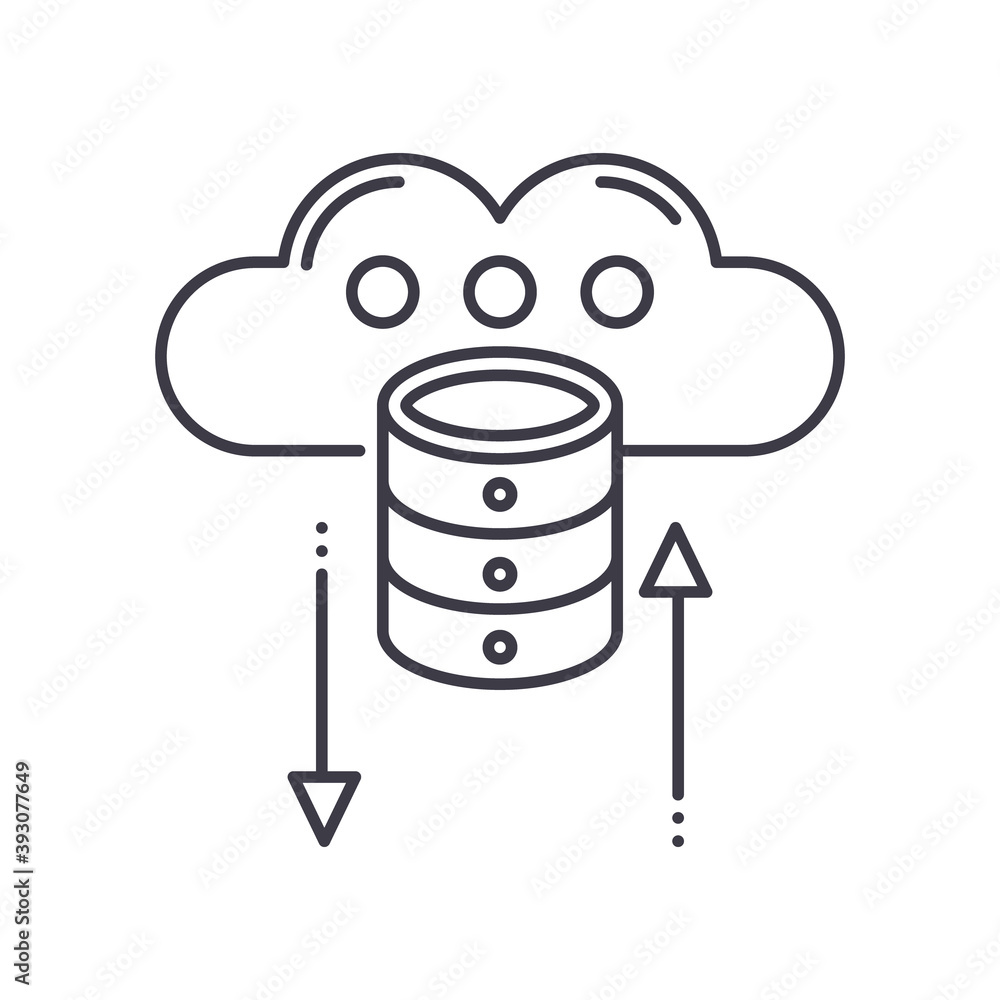 Cloud data icon, linear isolated illustration, thin line vector, web design sign, outline concept symbol with editable stroke on white background. Cloud data icon, linear isolated illustration, thin line vector, web design sign, outline concept symbol with editable stroke on white background.