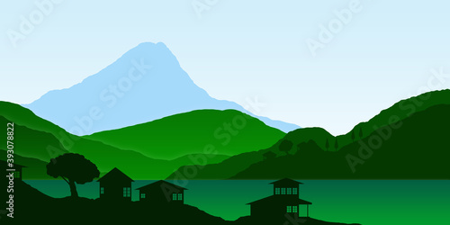 sea with beautiful mountain background view