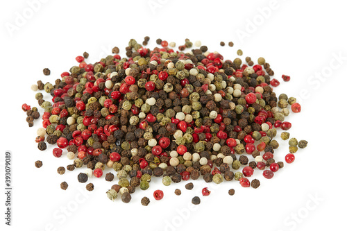 color peppercorns isolated on white background