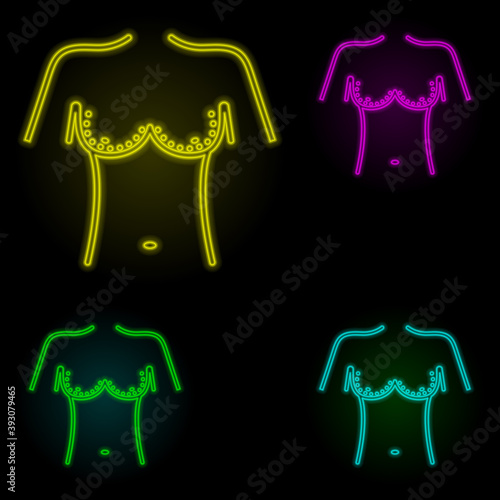 Breast lift, woman body neon color set icon. Simple thin line, outline vector of anti age icons for ui and ux, website or mobile application