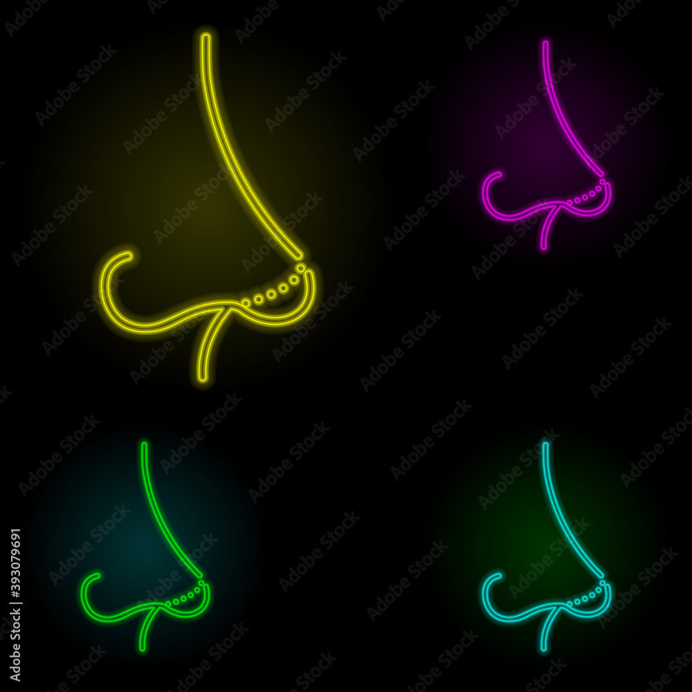 Rhinoplasty, nose curve neon color set icon. Simple thin line, outline vector of anti age icons for ui and ux, website or mobile application Rhinoplasty, nose curve neon color set icon. Simple thin line, outline vector of anti age icons for ui and ux, website or mobile application