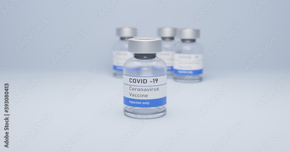Coronavirus vaccine it use for prevention. Covid-19 corona virus vaccination with vaccine bottle injection tool for covid19 immunization treatment. 3d rendering Coronavirus vaccine it use for prevention. Covid-19 corona virus vaccination with vaccine bottle injection tool for covid19 immunization treatment. 3d rendering