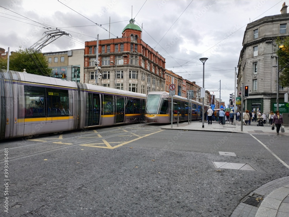 Dublin, Ireland - September 10, 2019: Casual view on the streets architecture of Dublin, Ireland Dublin, Ireland - September 10, 2019: Casual view on the streets architecture of Dublin, Ireland