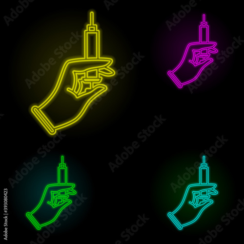 Woman, drug, injection neon color set icon. Simple thin line, outline vector of anti age icons for ui and ux, website or mobile application