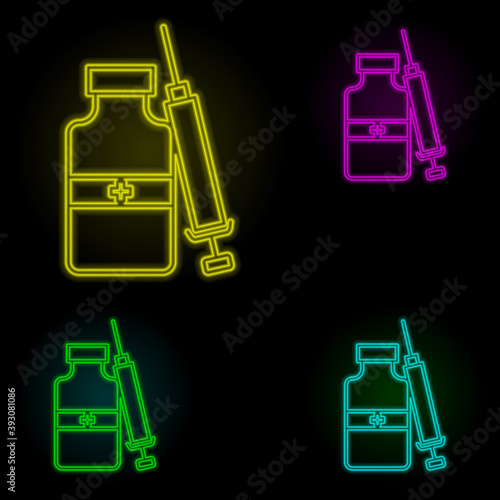 Drug, medication, injection, neon color set icon. Simple thin line, outline vector of anti age icons for ui and ux, website or mobile application
