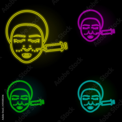 Woman, nasolabial fold neon color set icon. Simple thin line, outline vector of anti age icons for ui and ux, website or mobile application