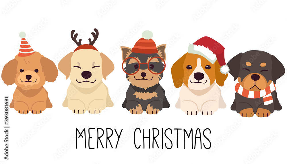 The character of cute dog wear a christmas costume in flat vector style. The character of cute dog wear a christmas costume in flat vector style.
