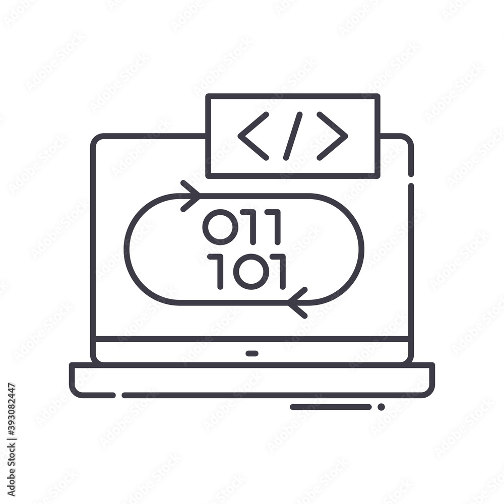 Coding icon, linear isolated illustration, thin line vector, web design sign, outline concept symbol with editable stroke on white background. Coding icon, linear isolated illustration, thin line vector, web design sign, outline concept symbol with editable stroke on white background.