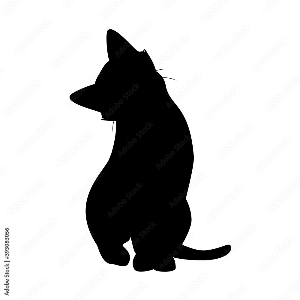 Cat pose black silhouette isolated on white background.