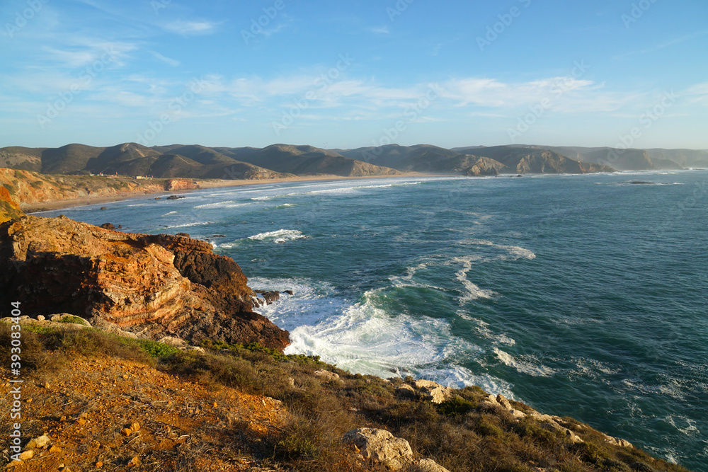 panoramic view over praia do amado (Amado Beach) in Portugal, Algarve panoramic view over praia do amado (Amado Beach) in Portugal, Algarve