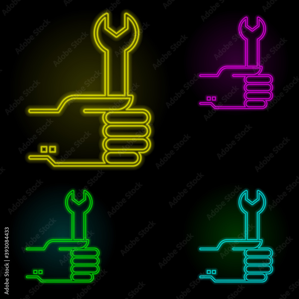 hand, wrench, repair icon neon color set icon. Simple thin line, outline vector of business icons for ui and ux, website or mobile application hand, wrench, repair icon neon color set icon. Simple thin line, outline vector of business icons for ui and ux, website or mobile application