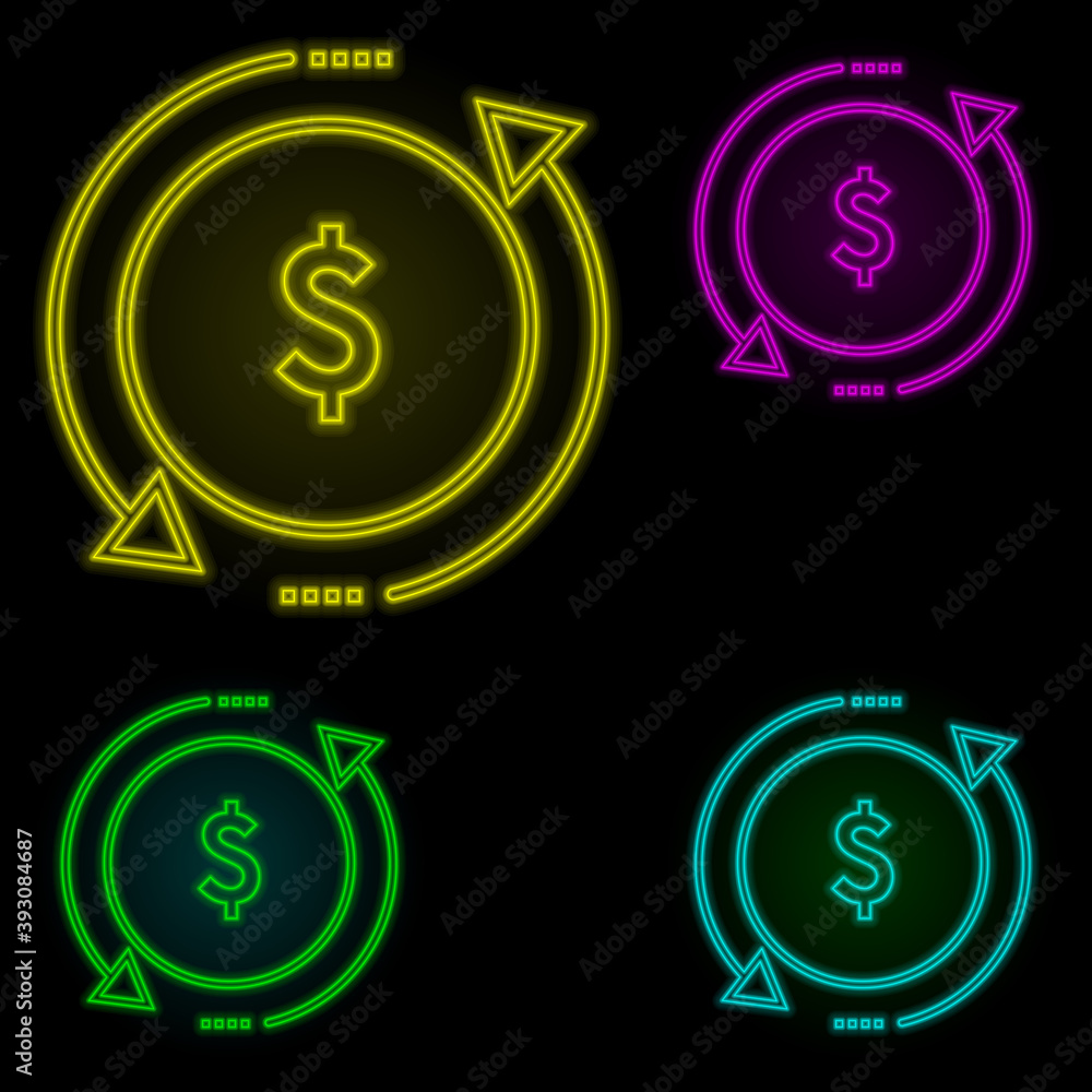 dollar, arrow, investment icon neon color set icon. Simple thin line, outline vector of business icons for ui and ux, website or mobile application dollar, arrow, investment icon neon color set icon. Simple thin line, outline vector of business icons for ui and ux, website or mobile application