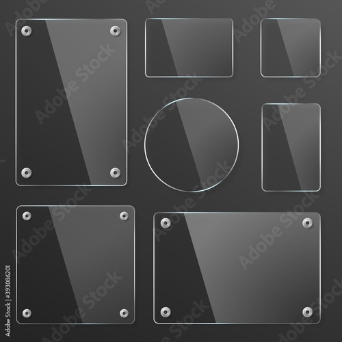 Transparent Glass Plates Set with mounts on dark background