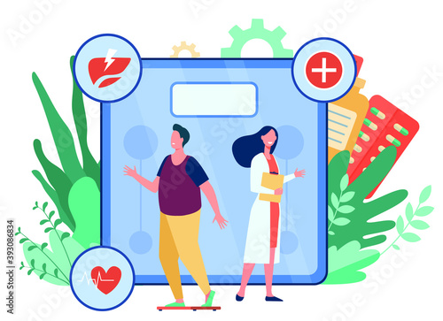 fat person consulting doctor man suffering from obesity overweight problem having diabetes and heart disease risk for healthcare health last lifestyle concept.