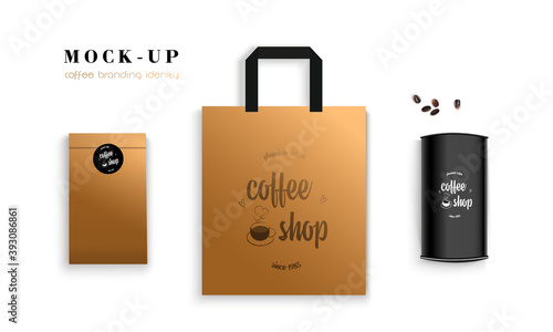 Stationery template design with coffee house elements. Package. Mockup with logo. Modern vector illustration