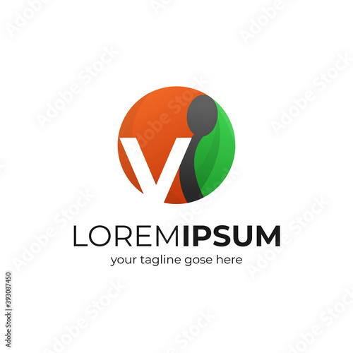 creative letter V as restaurant or food logo with spoon and leaf vector