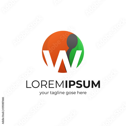 creative letter W as restaurant or food logo with spoon and leaf vector