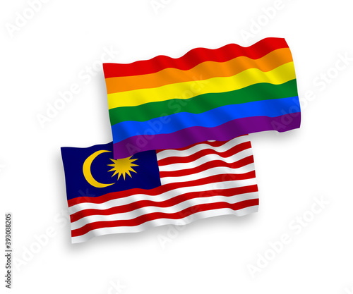 Flags of Rainbow gay pride and Malaysia on a white background