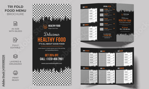 Vector Tri-fold Food Menu Brochure Template, simple style and modern layout