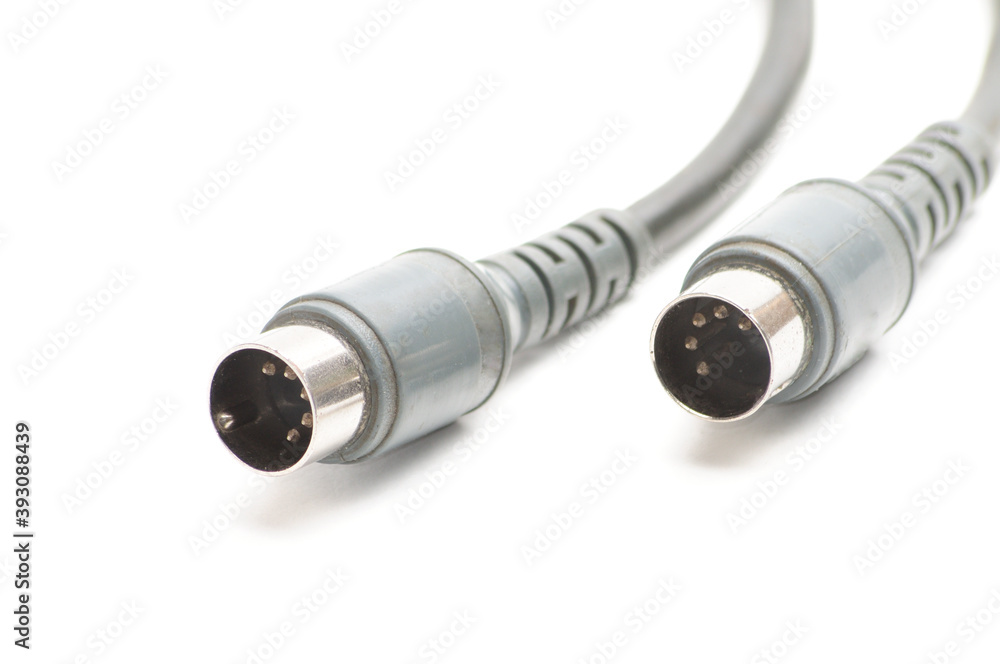 Stereo analog cable with DIN plug on white background Stereo analog cable with DIN plug on white background