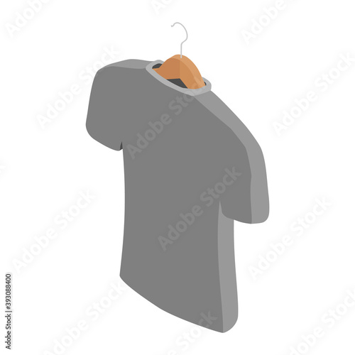 Grey t-shirt on hanger, clothes on isolated white background. Vector. Isometric view
