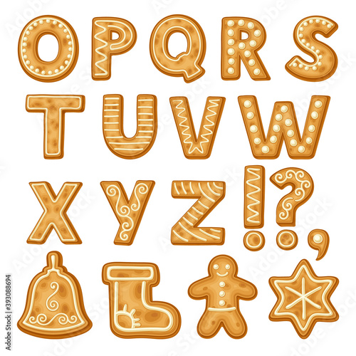 Freshly Baked Cookie Alphabet as Merry Christmas Symbol Vector Set