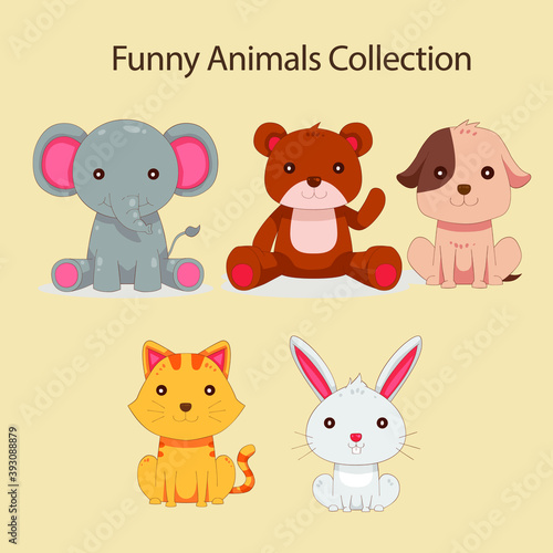 cute collection of hand drawn animals. set of cute animals