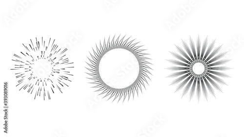 Set Abstract Collection Starburst Black Line Doodle Spark Design Elements Vector