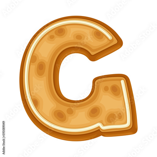 Baked Cookie in the Shape of Alphabet Letter G as Christmas Holiday Treat Vector Illustration