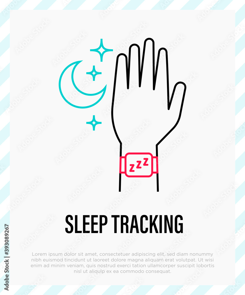 Fototapeta premium Sleep tracking by smartwatch. Gadget for body control, wellness and prevention sleep disorders. Thin line icon. Vector illustration.