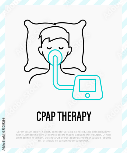 Cpap therapy for sleep apnea, insomnia. Thin line icon. Medical equipment. Vector illustration.
