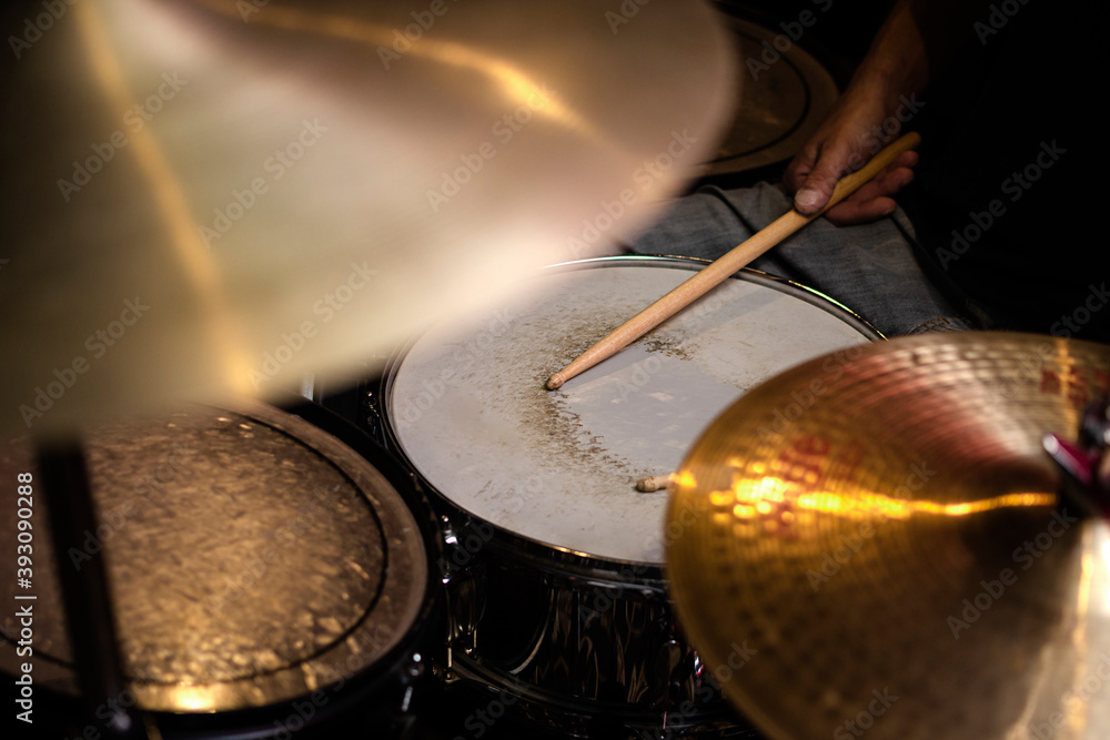 Obraz premium Drum close up. Drum kit. Drum Stick. Drummer playing.