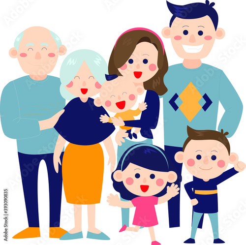 Hand drawn family portrait. family with children