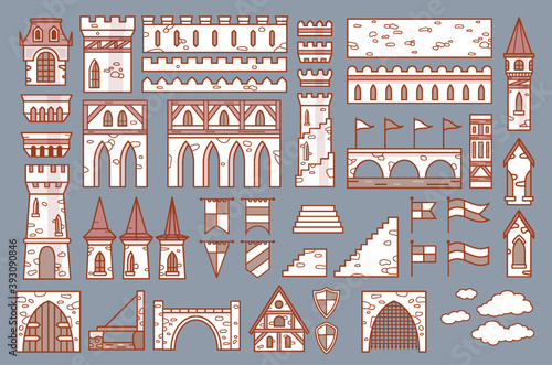 Castle constructor, fortress and medieval palace vector