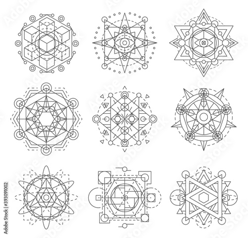 Sacred geometry symbols, esoteric astrology vector signs