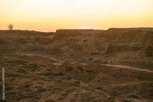 Sand quarry at sunset